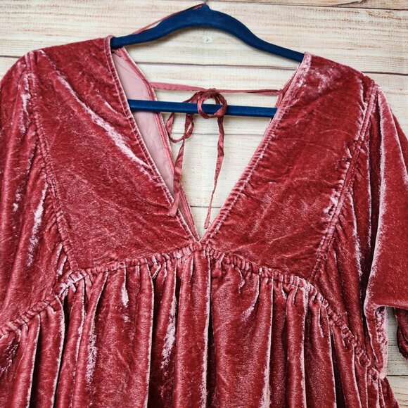 Free People Ivy Velvet Mini Dress Swing Flowy Boho Western Maroon Size XS/TP - Picture 2 of 16